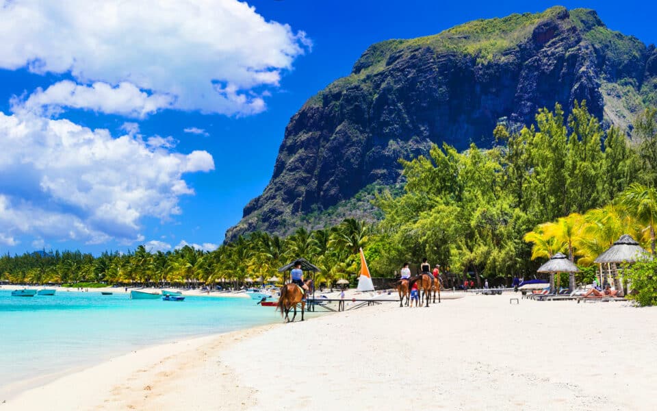 Horse riding on the beach at Le Morne in Mauritius