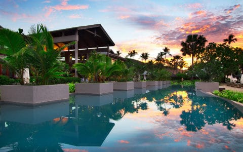 Kempinski Seychelles Olympic Length Swimmning Pool At Sunset