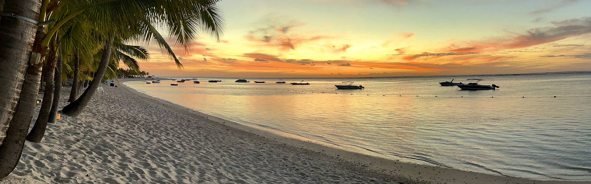 sunset looking out over beach in Mauritius